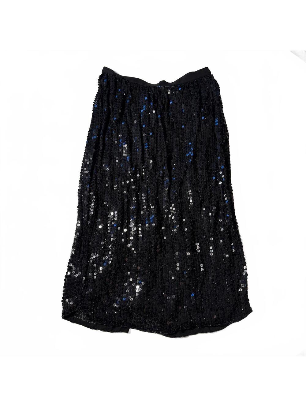 He-Ro Vintage Silk Sequin Beaded Black Midi Skirt Sz 6 90s Glam Party Formal